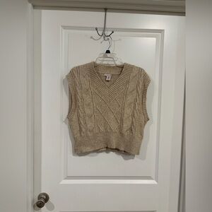 Preppy Beige Cable Knit V-Neck Sweater Vest